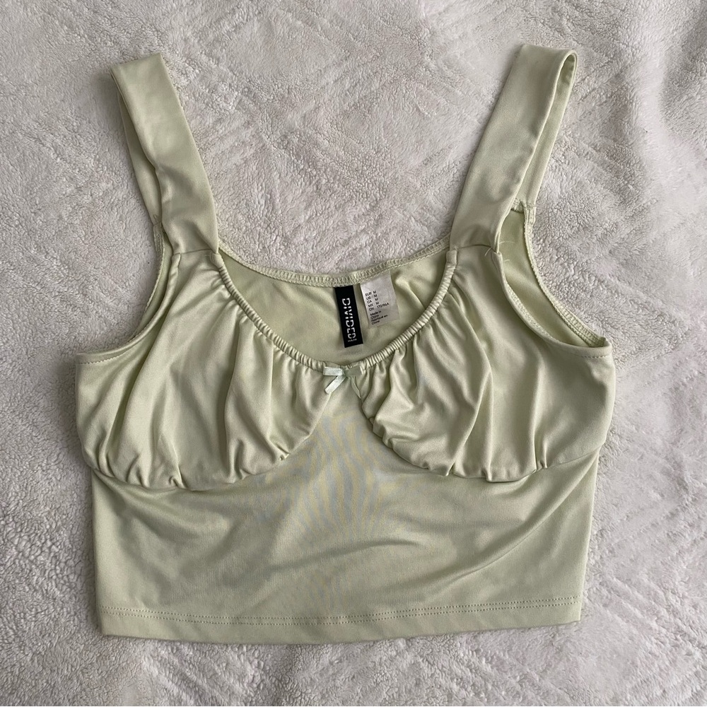 H&M Green Fitted Ruched Crop Tank Top
